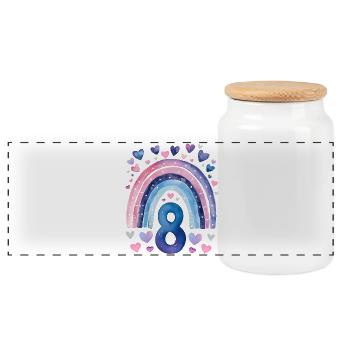Anniversaire 8 Fille Arc-en-ciel Huit ans - Boîte à biscuits avec couvercle en bois - blanc - Devant