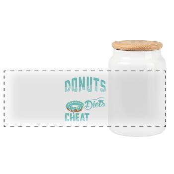 Donut Fastfood - Panorama Keksdose mit Holzdeckel - Weiß - Vorne