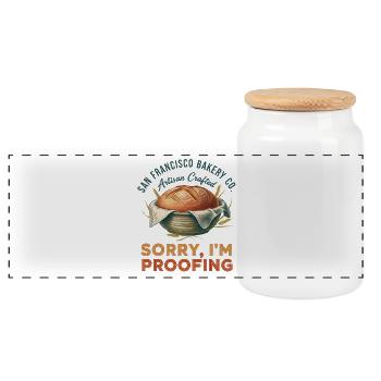 Sourdough Baking Sorry Im Proofing Artisan Bakery - Panoramic Cookie Jar with Wooden Lid - white - Front