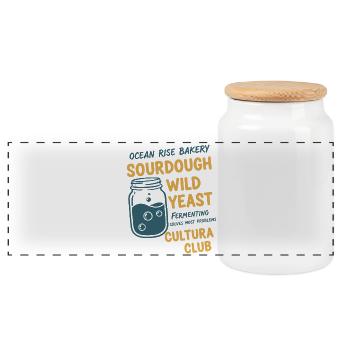 sourdough Bread Baking Baker Wild Yeast Cultura - Panoramic Cookie Jar with Wooden Lid - white - Front