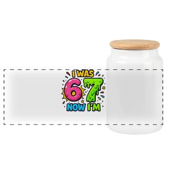 7th Birthday Kids 67 Meme Humor Gift Idea - Panoramic Cookie Jar with Wooden Lid - white - Front