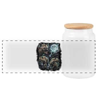 DREI Wilde Hyäne mit Mond Wildlife-Designs - Panorama Keksdose mit Holzdeckel - Weiß - Vorne