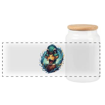 Cheerful Waterfowl Splash - Panoramic Cookie Jar with Wooden Lid - white - Front