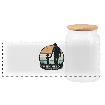 Mein Held Papa Vintage Silhouette zum Vatertag - Panorama Keksdose mit Holzdeckel - Weiß - Vorne