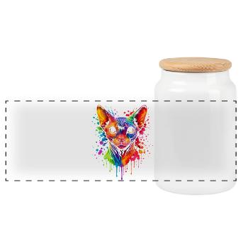 Sphynx Neon | Art du chat Pop Art - Boîte à biscuits avec couvercle en bois - blanc - Devant