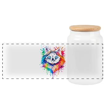 Ragdoll in Neon | Katzenkunst Pop Art - Panorama Keksdose mit Holzdeckel - Weiß - Vorne