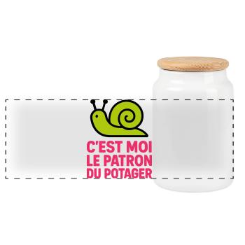 C'est Moi le Patron du Potager : Design Escargot - Boîte à biscuits avec couvercle en bois - blanc - Devant