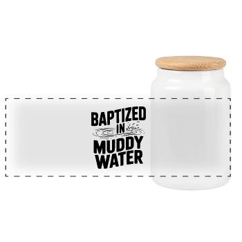 Baptized in Muddy Water - Panoramic Cookie Jar with Wooden Lid - white - Front