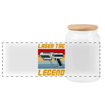 Laser Tag Legend Retro Blaster Graphic - Panoramic Cookie Jar with Wooden Lid - white - Front
