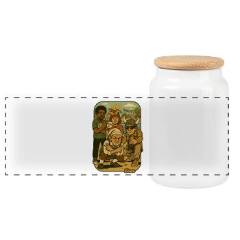 Cosplay Crew at the Sunny Seaside - Panoramic Cookie Jar with Wooden Lid - white - Front
