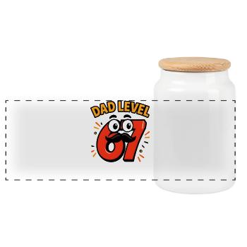 Dad Level 67 Six Seven Meme Father Dad Humor - Panoramic Cookie Jar with Wooden Lid - white - Front