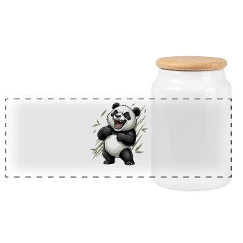 Laughing panda in bamboo panorama - Panoramic Cookie Jar with Wooden Lid - white - Front