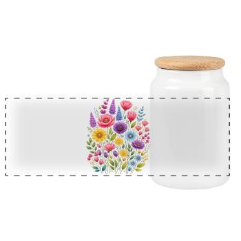 Vintage Blumen-Frauen-Wildblumen-Gartengarten - Panorama Keksdose mit Holzdeckel - Weiß - Vorne