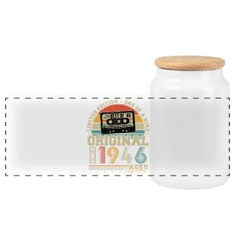 Original 1946 Vintage Vintage Retro Birthday - Panoramic Cookie Jar with Wooden Lid - white - Front