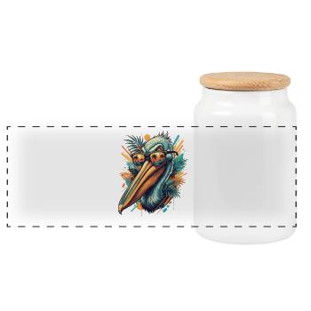 Tropical pelican with sunglasses - Panoramic Cookie Jar with Wooden Lid - white - Front