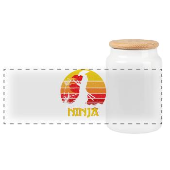 Sunset Ninja Silhouette - Panoramic Cookie Jar with Wooden Lid - white - Front