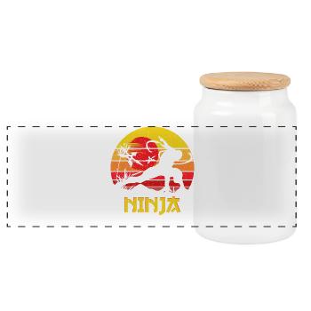 Sunset Ninja Silhouette - Panorama Keksdose mit Holzdeckel - Weiß - Vorne