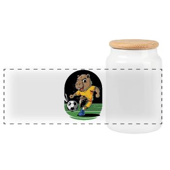  Lustiges Fußball Nagetier Maskottchen Tierischer - Panorama Keksdose mit Holzdeckel - Weiß - Vorne
