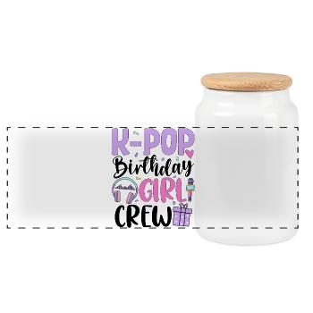 K Pop Birthday Girl Crew - Panoramic Cookie Jar with Wooden Lid - white - Front