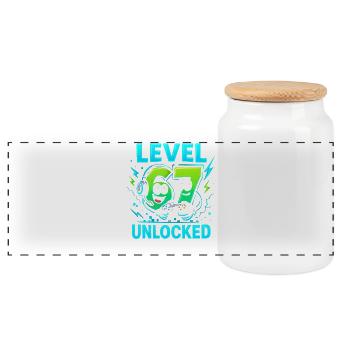 Level 67 Unlocked Six Seven Italian Brainrot Gamer - Panoramic Cookie Jar with Wooden Lid - white - Front