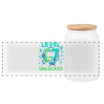 Level 67 Unlocked Six Seven Italian Brainrot Gamer - Panoramic Cookie Jar with Wooden Lid - white - Front