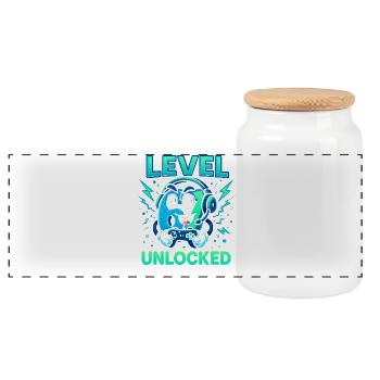 Level 67 Unlocked Six Seven Italian Brainrot Gamer - Panoramic Cookie Jar with Wooden Lid - white - Front