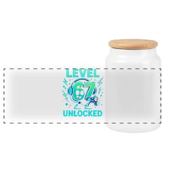 Level 67 Unlocked Six Seven Italian Brainrot Gamer - Panoramic Cookie Jar with Wooden Lid - white - Front