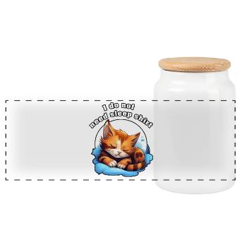 Sleepless Cat on Clouds Sleep Shirt - Panoramic Cookie Jar with Wooden Lid - white - Front