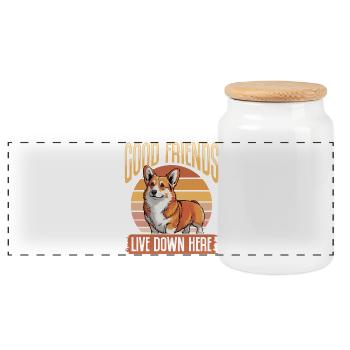 Funny Dog Breed Corgi - Panoramic Cookie Jar with Wooden Lid - white - Front