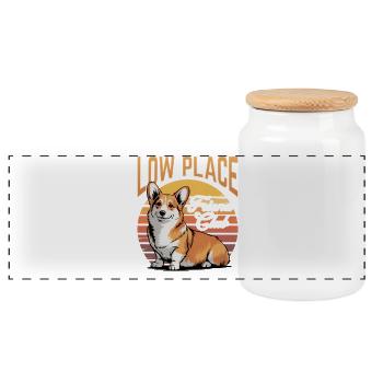 Funny Dog Breed Corgi - Panoramic Cookie Jar with Wooden Lid - white - Front
