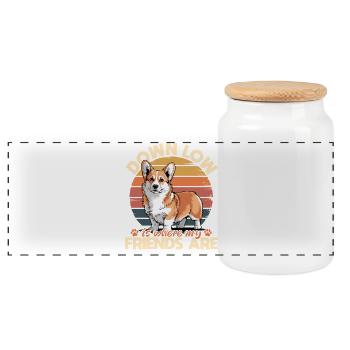 Corgi de race de chien drôle - Boîte à biscuits avec couvercle en bois - blanc - Devant