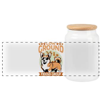 Funny Dog Breed Corgi - Panoramic Cookie Jar with Wooden Lid - white - Front