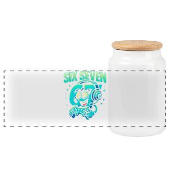 Six Seven Gamer Mascot Italian Brainrot Gaming - Panorama Keksdose mit Holzdeckel - Weiß - Vorne