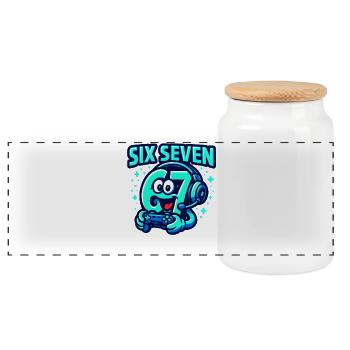 Six Seven Gamer Mascot Italian Brainrot Gaming - Panoramic Cookie Jar with Wooden Lid - white - Front