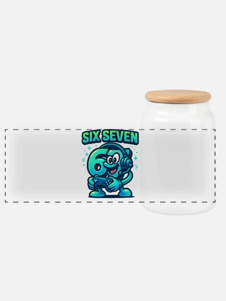 Six Seven Gamer Mascot Italian Brainrot Gaming - Panorama Keksdose mit Holzdeckel - Weiß