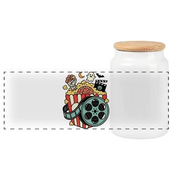 Horror Popcorn Movie Night Humor - Panoramic Cookie Jar with Wooden Lid - white - Front