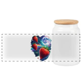 Cosmic strawberries in starlight - Panoramic Cookie Jar with Wooden Lid - white - Front