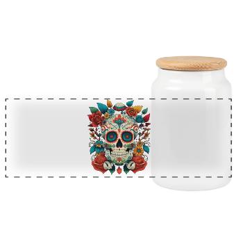 Fleurs Cinco De Mayo, Crâne de sucre mexicain - Boîte à biscuits avec couvercle en bois - blanc - Devant