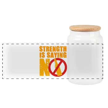 Antialcoholic Abstinent Strength Is Saying No - Panoramic Cookie Jar with Wooden Lid - white - Front