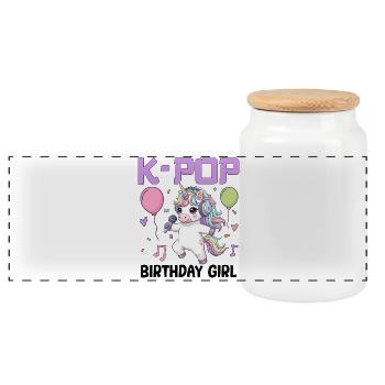 K Pop Birthday Girl - Panorama Keksdose mit Holzdeckel - Weiß - Vorne