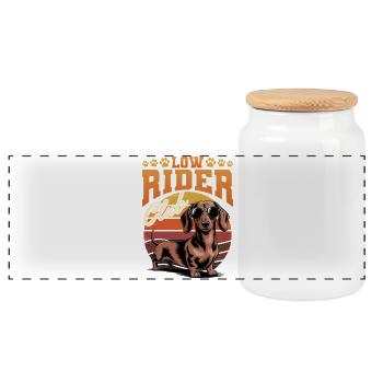 Funny Dog Breed Dachshund - Panoramic Cookie Jar with Wooden Lid - white - Front