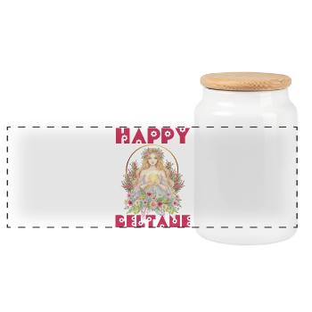 Happy Beltane Blessings May Day Festival Pagan - Panoramic Cookie Jar with Wooden Lid - white - Front