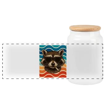 Raccoon with sunglasses cigarette - Panoramic Cookie Jar with Wooden Lid - white - Front