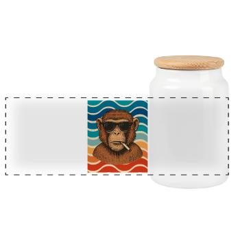Wave Chimp with Sunglasses - Panoramic Cookie Jar with Wooden Lid - white - Front