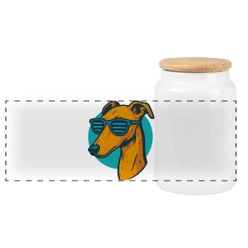 Windhund, Galgo Sonnenbrille Pop-Art - Panorama Keksdose mit Holzdeckel - Weiß - Vorne