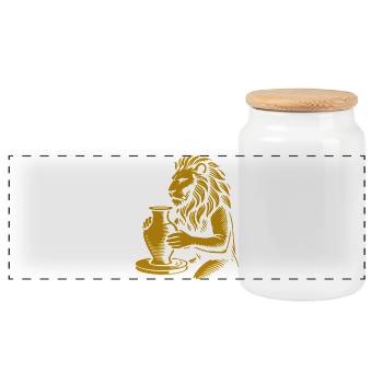 Maître potier Lion d’or - Boîte à biscuits avec couvercle en bois - blanc - Devant