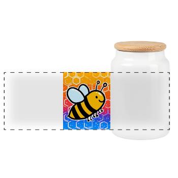 bee - Panoramic Cookie Jar with Wooden Lid - white - Front