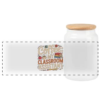 Elementary Teacher Coffee My Classroom Educator - Panoramic Cookie Jar with Wooden Lid - white - Front