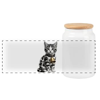 Motif drôle de chat et vache mixte - Boîte à biscuits avec couvercle en bois - blanc - Devant