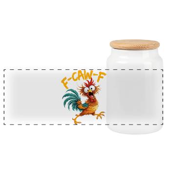 F-Caw-F Chicken Rooster Funny Meme Graphic - Panoramic Cookie Jar with Wooden Lid - white - Front